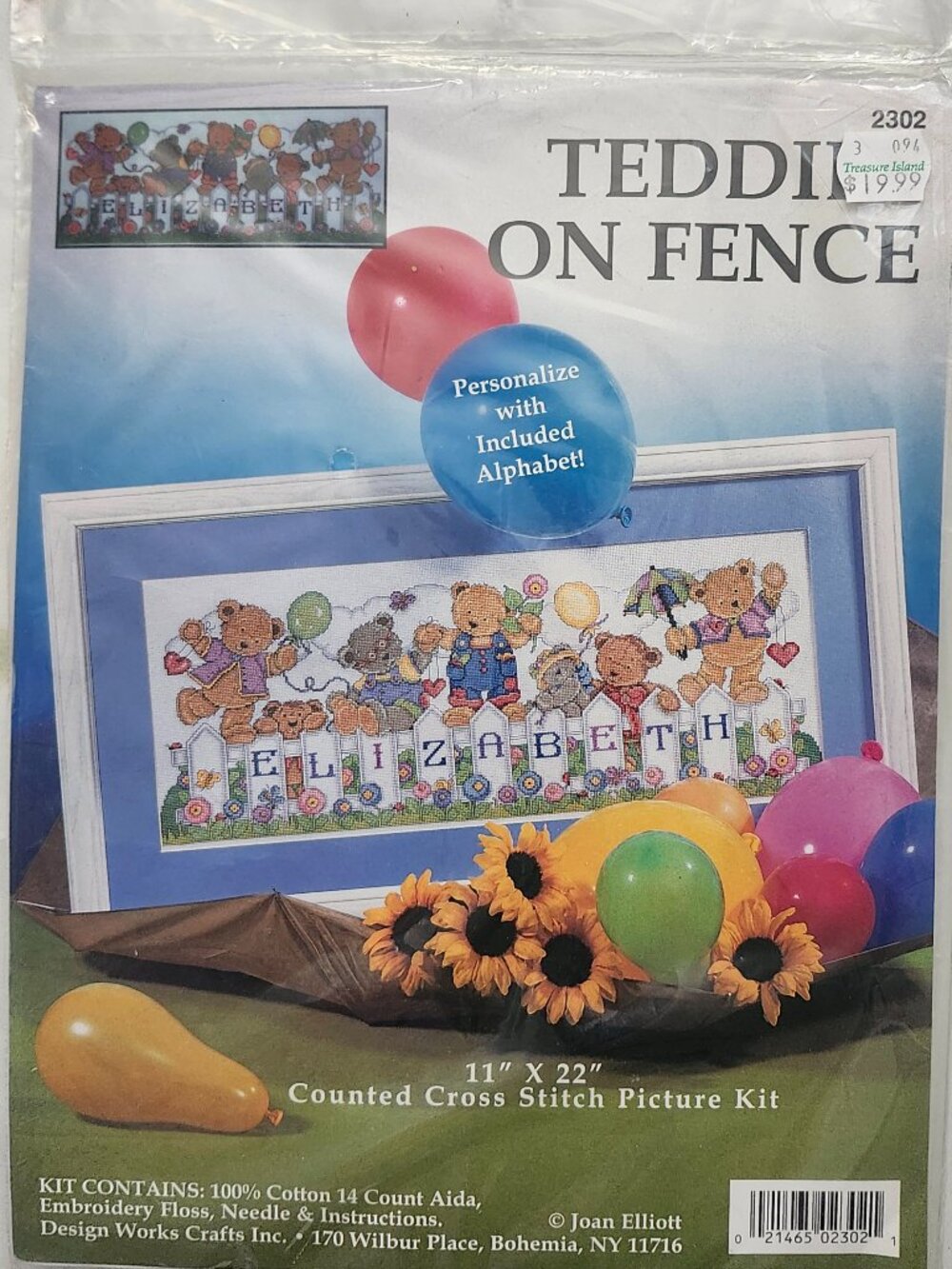 Teddies on Fence Counted cross stitch Picture kit 2302 by Joan Elliott
